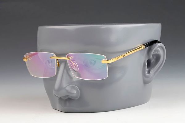 Armações de óculos ópticos de luxo fashion 3138835 armação quadrada de titânio ouro sem moldura pernas de mola lentes transparentes número de ponte óculos de sol de alta qualidade