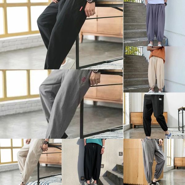 

мужская хлопка и конопли весной и летом 2020 корейских моды брюк случайный pantscotton белье chinos прямой трубка случайные штаны потерять б, Blue