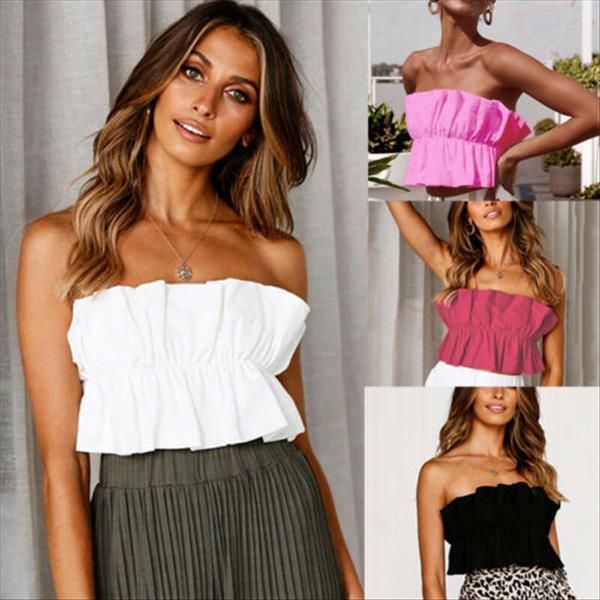 

women summer sleeveless solid color fashion sell confortable crop tank vest shirt ruffle solid beach, White