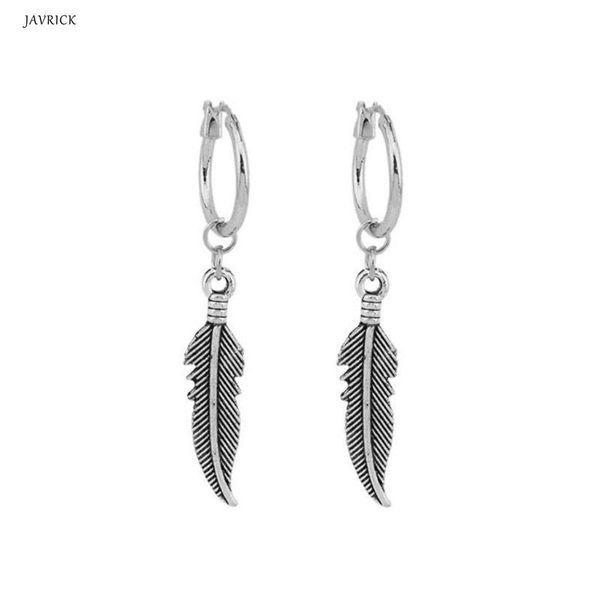 

titanium steel vintage feather leaves pendant drop women men earrings korean jewelry, Silver
