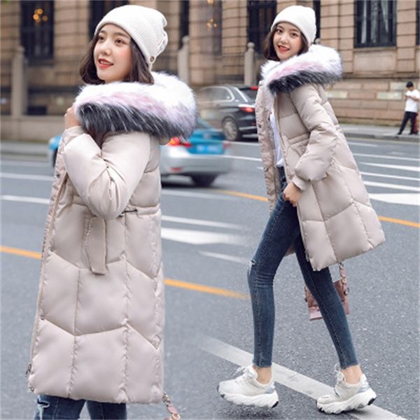 

2021 new pink female winter coat m-3xl plus size skin with hood down cotton coats new korean fine long sleeve parkas hj071 jy4l, Black