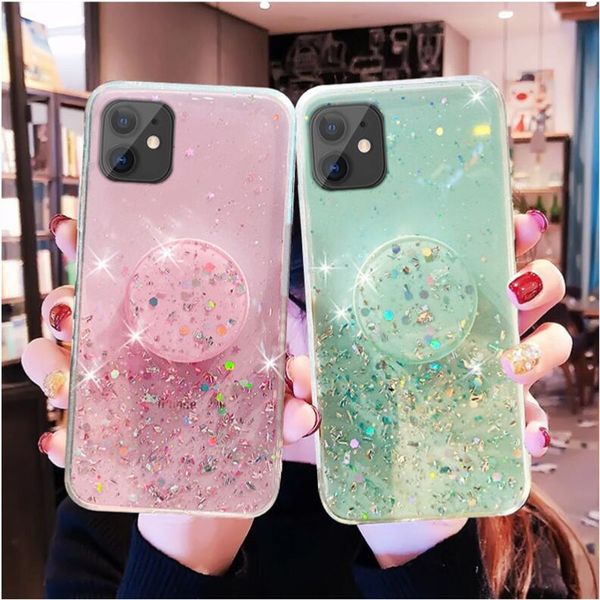 

glitter bling stand holder phone cases for iphone 13 12 pro max 11 x xr xs 8 galaxy s20 note 20 soft tpu