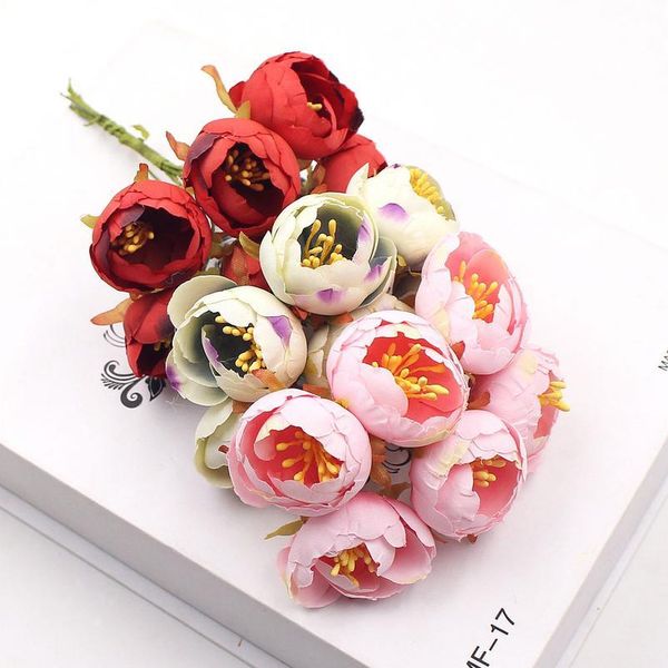 

6pcs/lot rose mini tea buds artificial flowers bouquet handmade diy craft wreath scrapbooking for home wedding decoratio jlluml