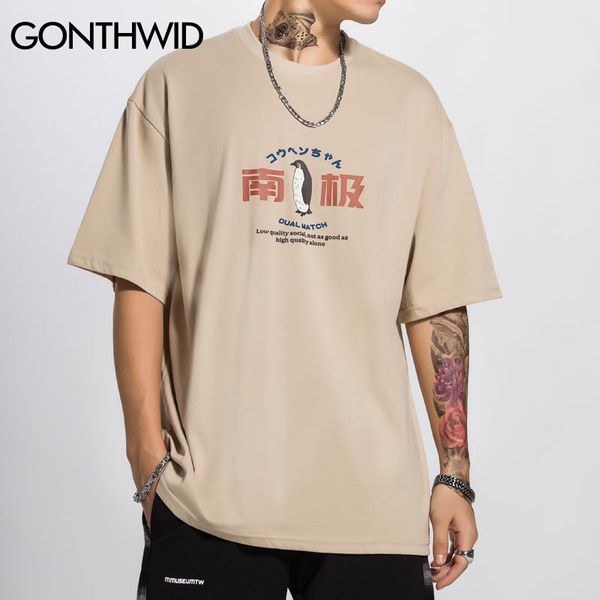 Gonthwid Harajuku Antártica Pinguim impressão camisetas Streetwar Hip Hop Harajuku Casual Manga Curta Tees Homens Verão Fashion Tops LJ200827