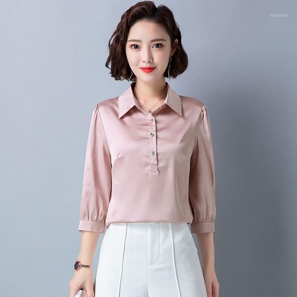 

2020 fashion plus size blusas femininas spring summer women vintage satin silk shirts candy colors ladies office blouses1, White