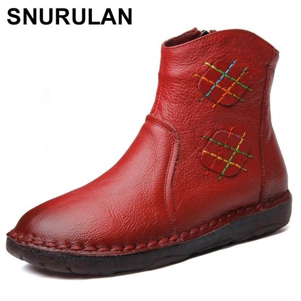 

boots snurulan 2021 autumn women ankle vintage handmade genuine leather flat for casual shoes botas mujer, Black