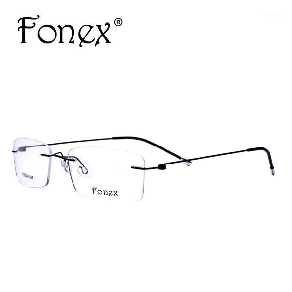 

wholesale- fonex 2017 fashion titanium myopia rimless glasses memory square eyeglasses optical frame eyewear men women 92011, Silver