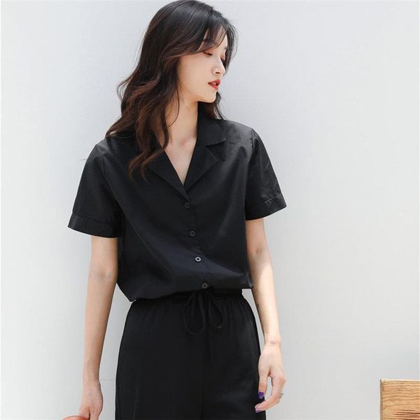 

hzirip 2021 summer stand collar femme casual stylish korea chic woman slim sweet fresh short sleeved brief fashion all match shirt 3, White