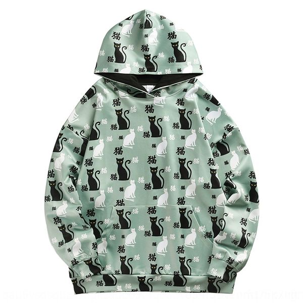 

n1e41 casual kitten hoodiehoodie hoodieand winter european-sized hooded sweater loose men's autumn fashion brand men's sweatshirt, Black