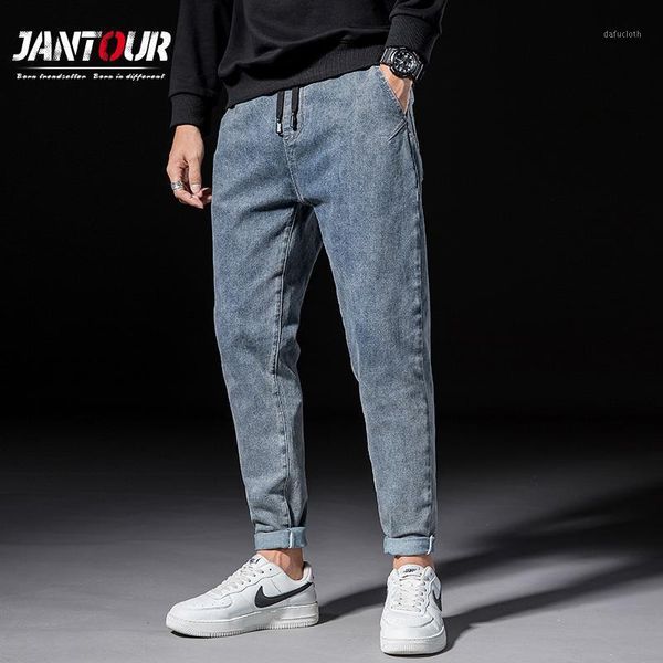 

vintage jeans autumn winter new retro-blue harem pants male classic style drawstring denim pants elasticity trousers size 36 381