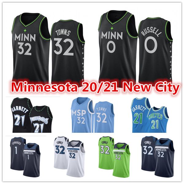 

karl-anthony 32 towns kevin 21 garnett minnesota timberwolves city d'angelo 0 russell anthony 1 edwards black basketball jersey, Black;red