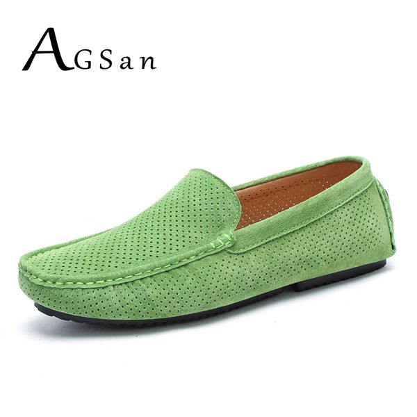 

agsan summer men loafers genuine leather casual shoes fashion slip on driving shoes breathable moccasins green suede loafers 201019, Black