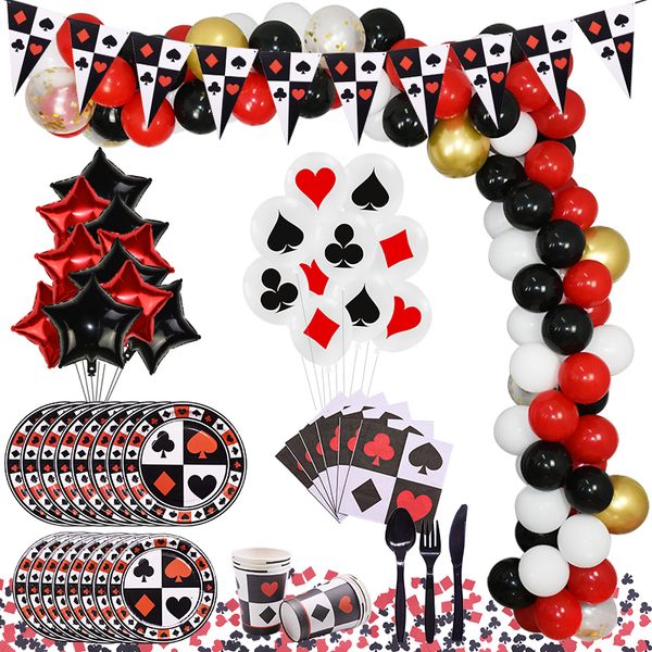 

casino theme decoration disposable tableware set poker latex balloons las vegas magic show birthday party decor