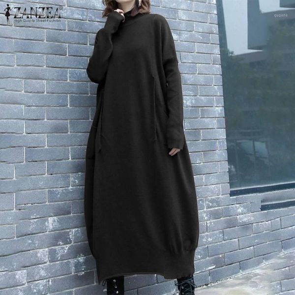 

women autumn vintage solid long sundress zanzea turtleneck long sleeve corduroy dress baggy vestido plus size kaftan dresses 5xl1, Black;gray