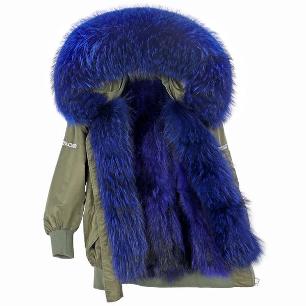 

women's 2021 new clothes raccoon skin winter lining jacket real fur parkas 53jj, Black