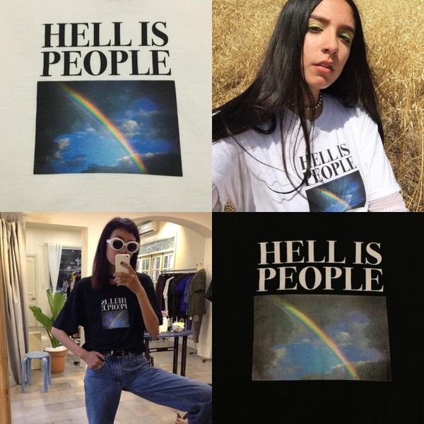 

hahayulemen women tumblr grunge tee hell is people rainbow print quotes graphic t-shirt harajuku street wear cool outfit1, White