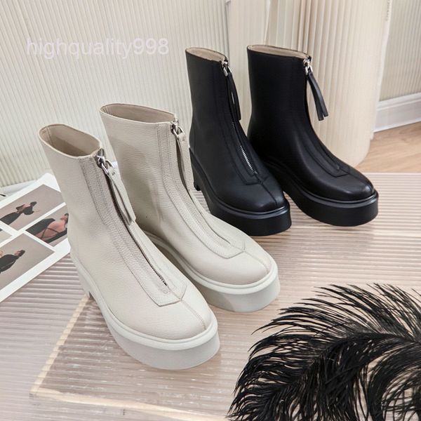

boots high end quality martin boots women's front zipper autumn liu wen's same leather thick bottom middle tube short fashion, Black