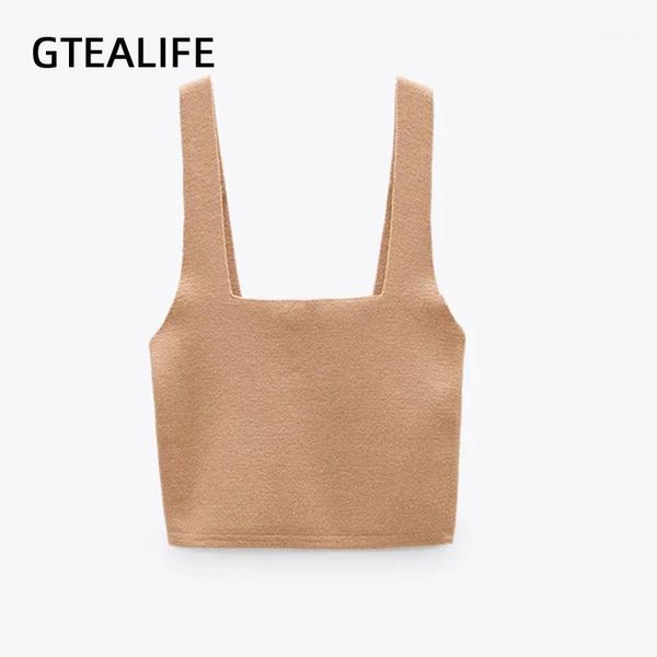 

gtealife 2020 women's simple autumn elastic casual vest solid color square neck slim all-match short suspender cropped y2k1, White