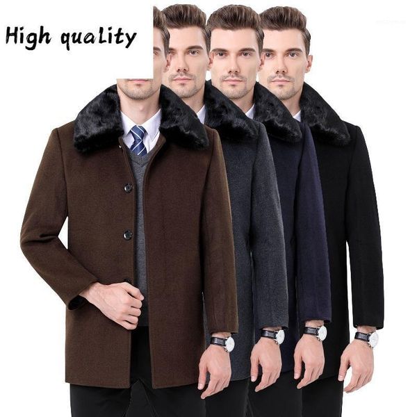 

men's winter middle aged and elderly cashmere and woolen coat1, Black