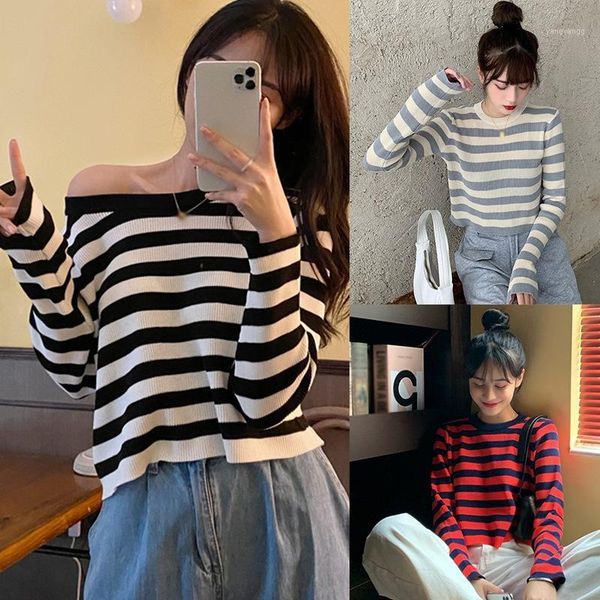 

pullover stitching long-sleeved sweater women's thin sunscreen blouse 20211, White;black