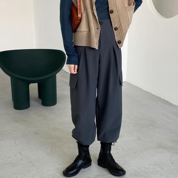 

women harem pant 2020 autumn korean style high waist beam pants female pockets relaxed slouch-fit trousers, Black;white