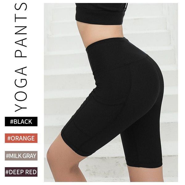 

yoga outfits women's shorts sport for women summer waist thin elastic force hip was run fitness, White;red