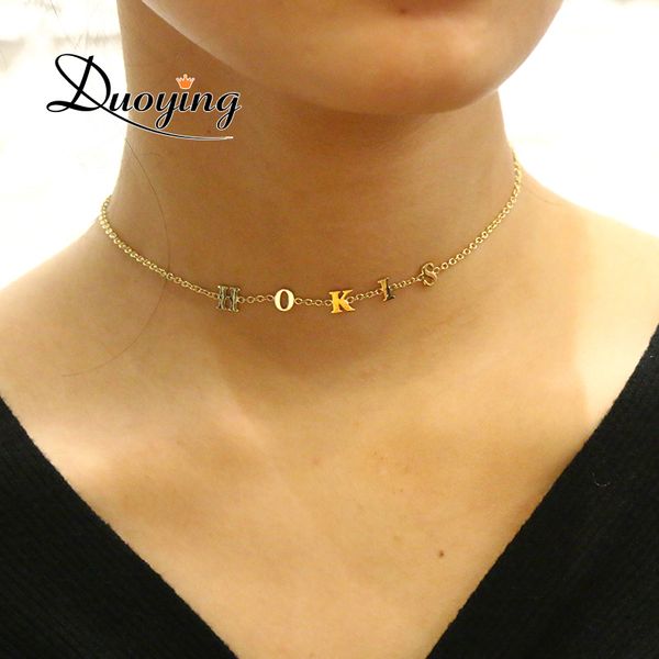 

duoying tiny choker necklaces for etsy 6 mm gold letter custom name personalized necklaces minimalism dainty necklaces for women y19050802, Silver