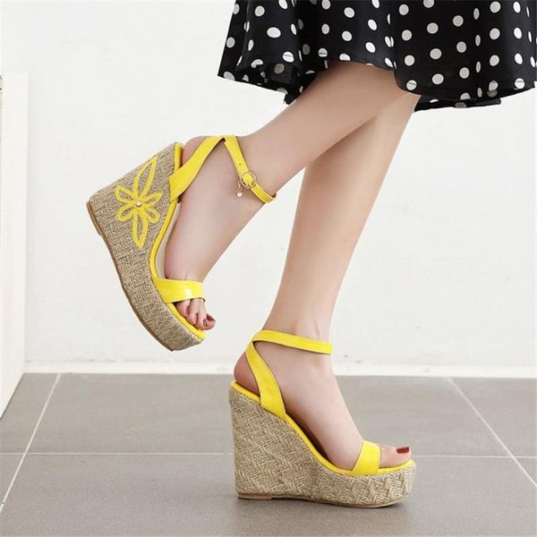 

big size 43 wedge shoes women high sandals summer shoes fashion platform sandal women, Black