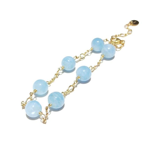 

lii ji blue aquamarine 14k gold filled bracelet natural real stone 8mm gold color chain link bracelet 1028, Black
