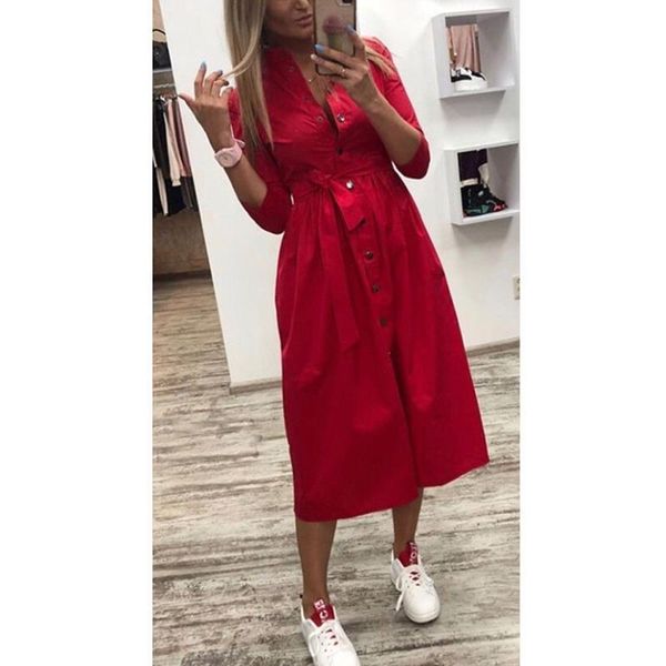 

casual dress women autumn solid single breasted buttons high waist bandage office ladies harajuku long sleeve dress sj4512e, Black;gray