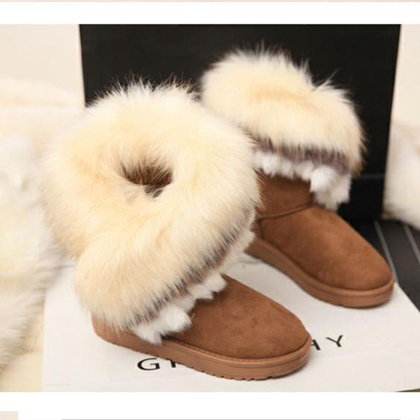 

women flats ankle snow boots fur boots winter warm snow shoes woman round-toe female man-made flock leather women shoes nvxue22, Black