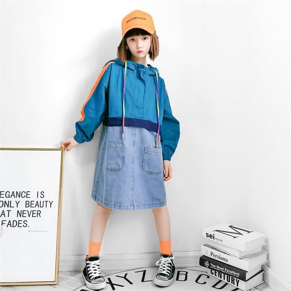 

pa8jx hooded girlssplicin tube denim skirtg straight nbtda 2020 dress for children in denim autumn new loose fashion foreign style skirt, Black;gray
