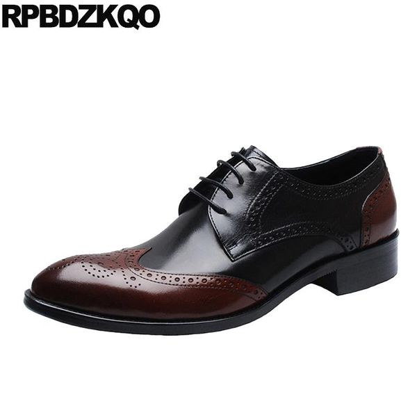 

brogue handmade leather shoes vintage real wingtip pointed toe party oxfords italian luxury italy men wedding dress genuine, Black