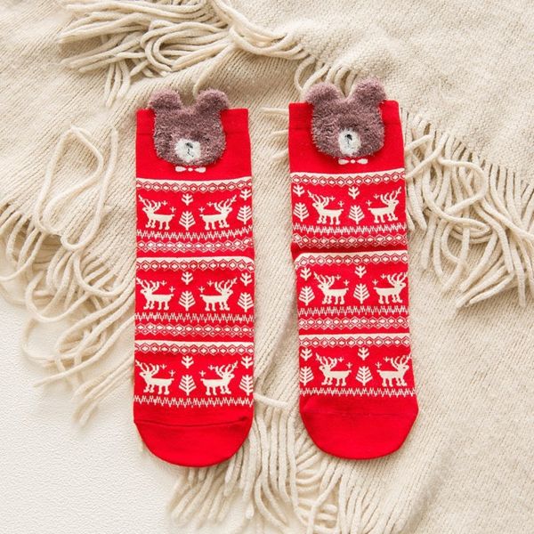 

autumn and winter pure cotton big red 3d christmas cartoon christmas socks lovely elk women's socks wyqvd, Black