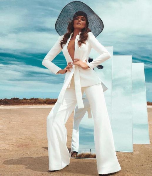 

winter 2020 new women's clothing set long sleeve blazer coats boot cut trousers high street office lady two pieces set1, White