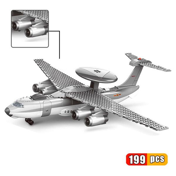 

military kj-2000 air early warning aircraft building blocks ww2 helicopter army weapon soldier model bricks kit toy for children sqcmak