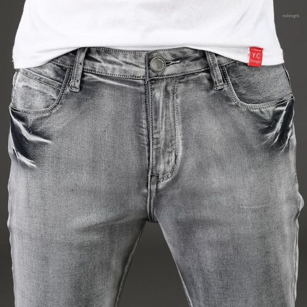 

2020 spring autumn new men jeans grey classic fashion designer denim skinny jeans men's casual slim fit trousers1, Blue