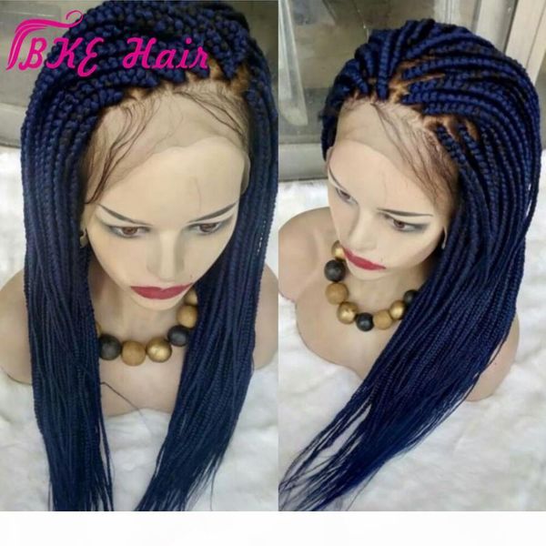 

elling crochet box braids wig long blue braid wig full lace front jumbo braids wig synthetic hair for african braids, Black