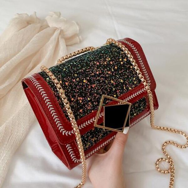 

women chain bag crossbody bag patent leather sequined ladies shoulder small square coin purse mobile phone