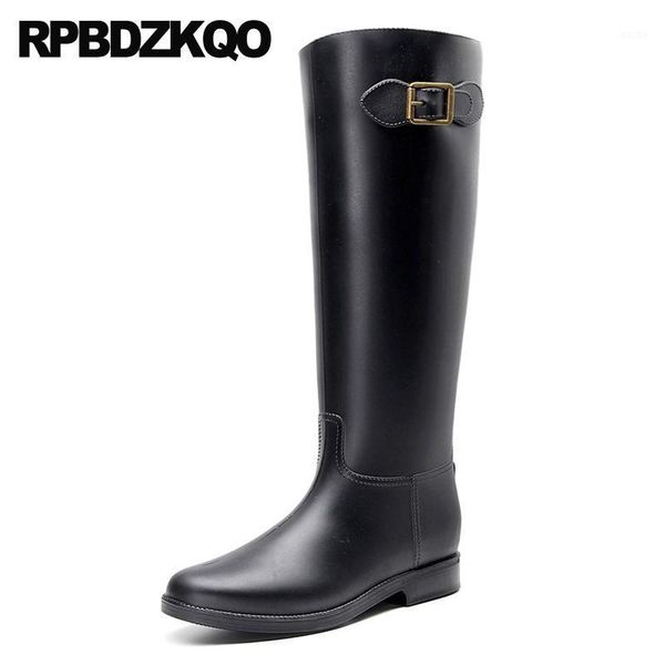 

boots black slip on wide calf rubber rainboots big size plus rain shoes women waterproof knee high 41 pvc 1