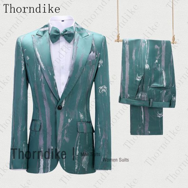 

thorndike men's two-piece set wedding suits green printed pattern slim fit party prom dress tuxedo peaked lapel singer costume1, White;black