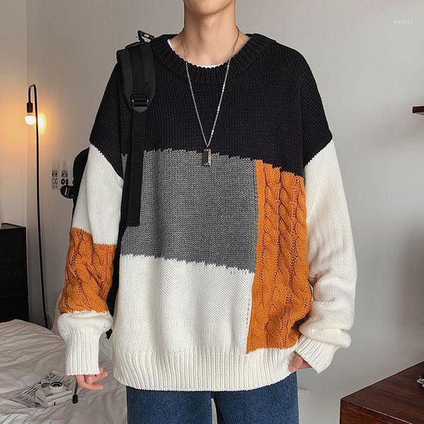 

winter thick sweater men's warm fashion retro casual knitted pullover men wild loose korean knitting sweaters mens clothes -2xl1, White;black