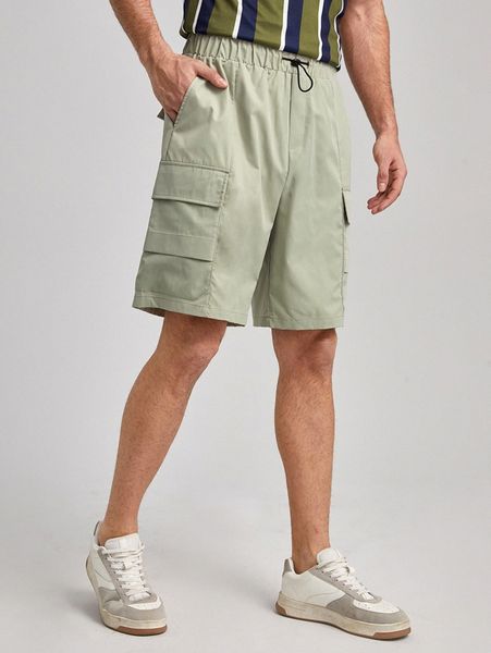

men flap pocket drawstring shorts s4so#, Black