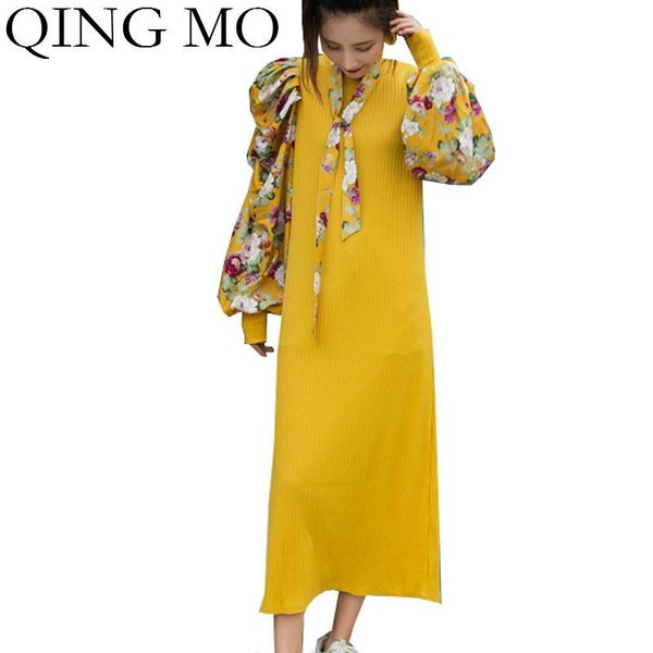 

qing mo yellow black coffee women temperament dress 2021 spring women floral patchwork dress female knitted zqy6247, Black;gray