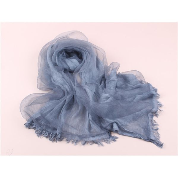 

new vintage women cotton+organza silk long scarf y201007, Blue;gray