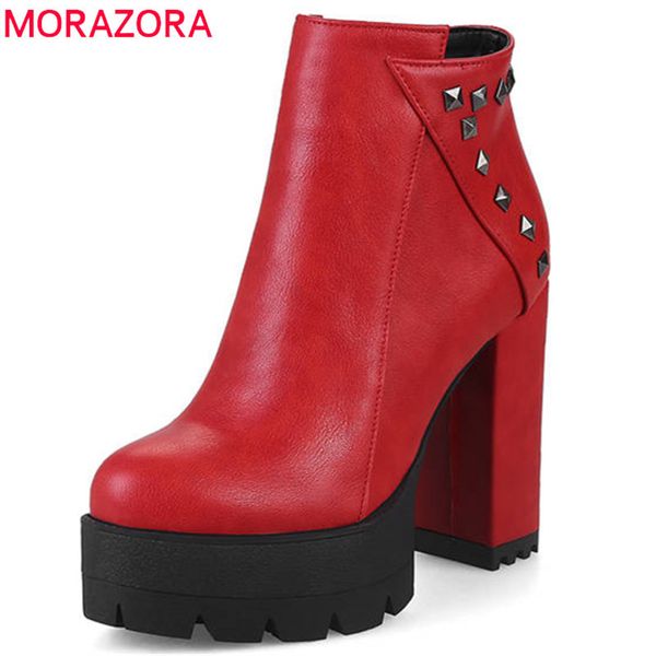 

morazora 2020 new fashion shoes woman round toe autumn winter ankle boots for women platform party shoes high heels boots t200425, Black