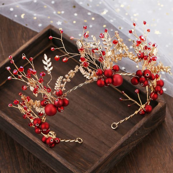 

iwedding 2019 new bridal crown red headdress band set mori xianmei hair ornament chinese style dress accessories, Silver