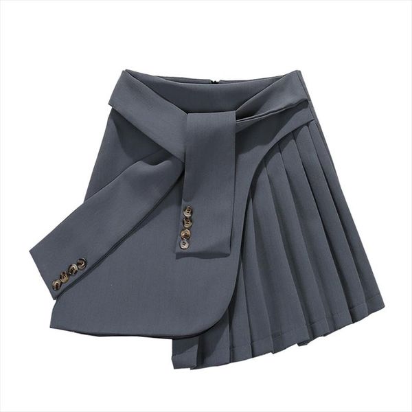

ewq] 2020 summer new arrivals high waist lace up bandage short mini pleated skirt women casual 4 color, Black