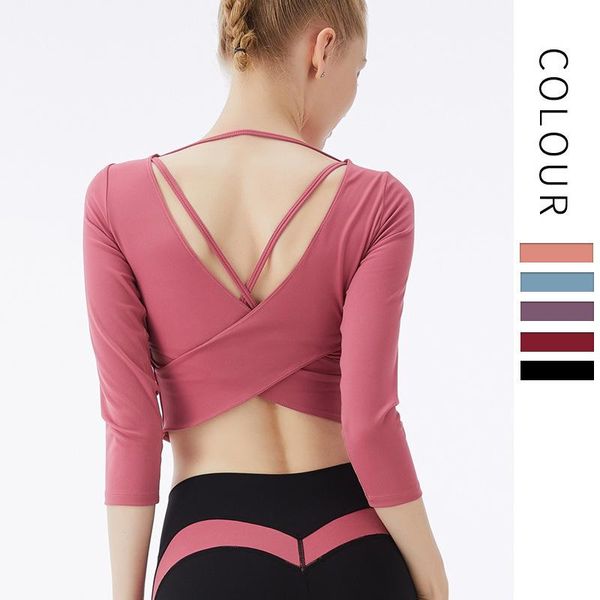 

yoga outfits woman ins chest pad beautiful back casual breathable running gym short seamless t-shirt sportswear, White;red