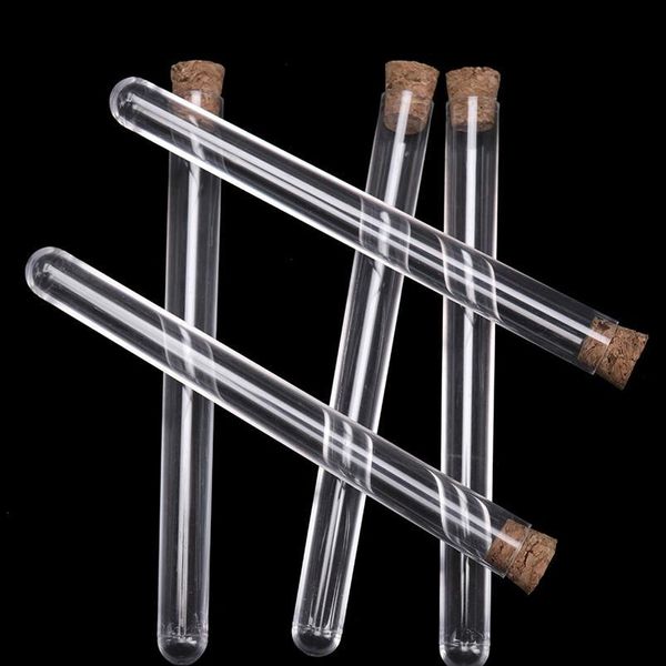 

10pcs 15x150mm transparent laboratory clear plastic test tube vials with corks sers caps school lab suppl bbyduv